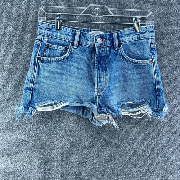 Zara Shorts Zara Shorts Womens 4 Blue Denim Jean Distressed High
